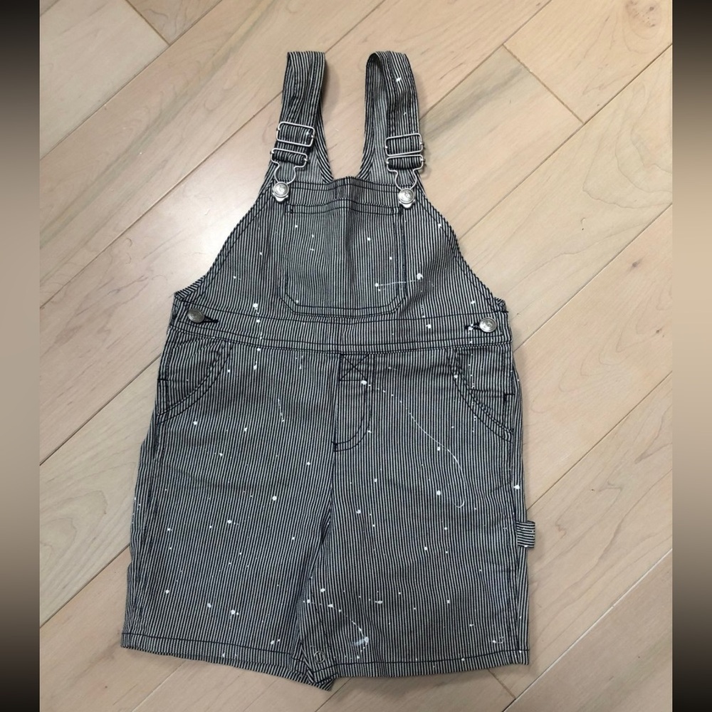 Bonpoint paint splatter Striped Black & White Kids Short Overalls